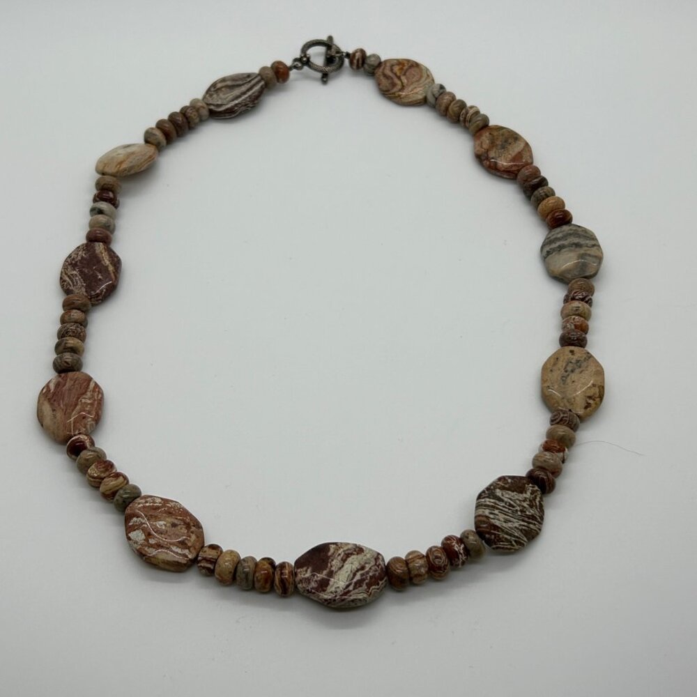 Handcrafted Jasper Necklace Multi-Color Beaded Earth Tone Artisan Stone 20" - Picture 3 of 13